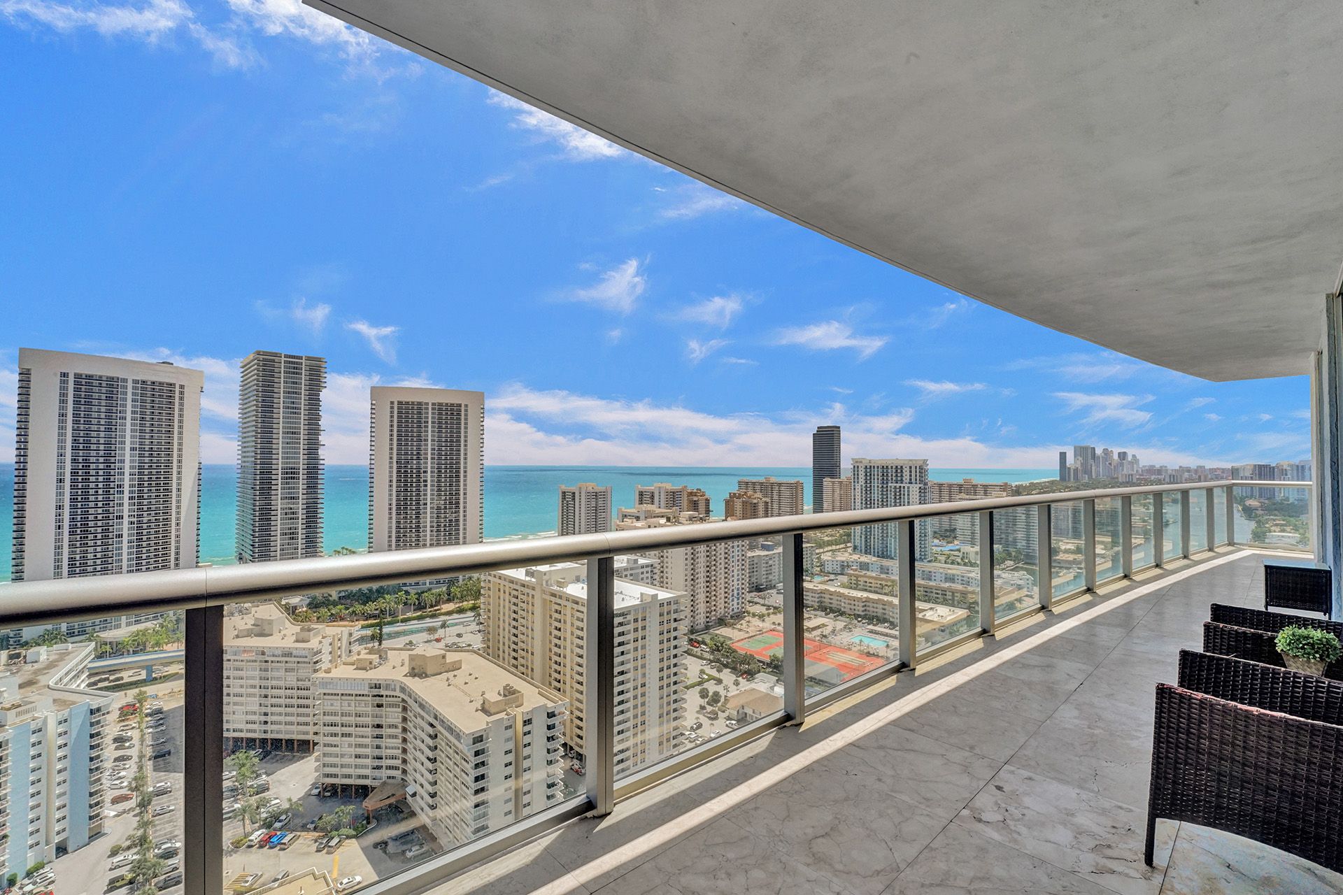 Ocean and Intracoastal view from a high-rise balcony in Hallandale Beach